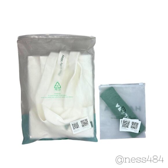 HALARA White Canvas Tote Bag Play It My Way Logo Green Accent W/HEADBAND - Picture 4 of 5